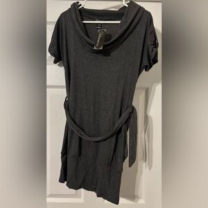 Delirious Dark Gray Short Sleeve Cowl Neck Dress